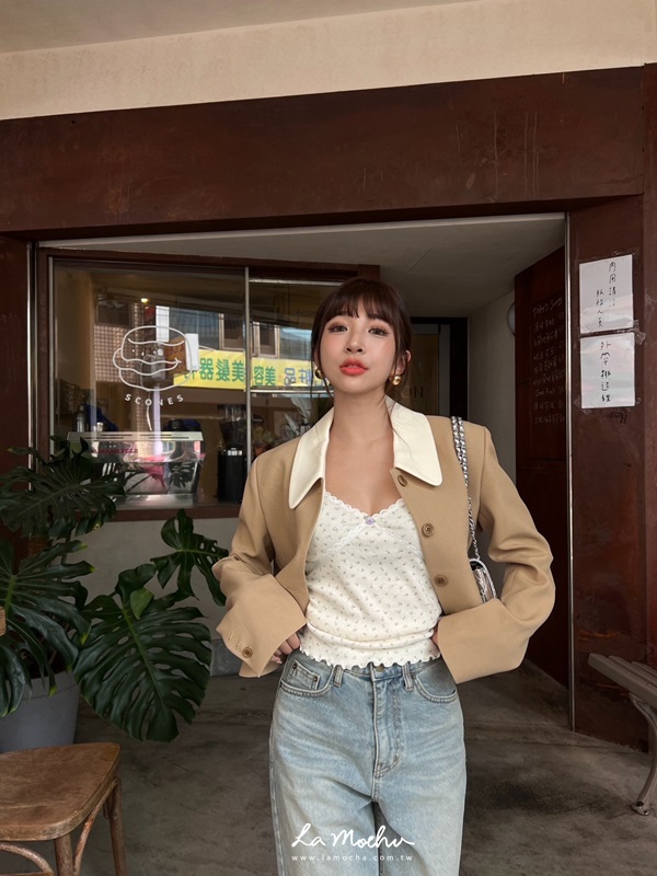 復古撞色短版西裝外套(闆娘.花花清單)